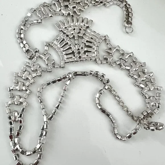 Vintage Icy Crystal Rhinestone Parure Set Necklace Bracelet Earrings Prom Bridal